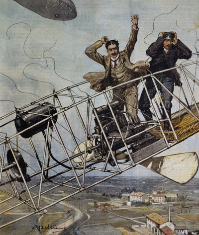 Catástrofe do dirigível De Bradski perto de Paris, França, ilustração de Achille Beltrame para La Domenica del Corriere, 26 de outubro de Achille Beltrame