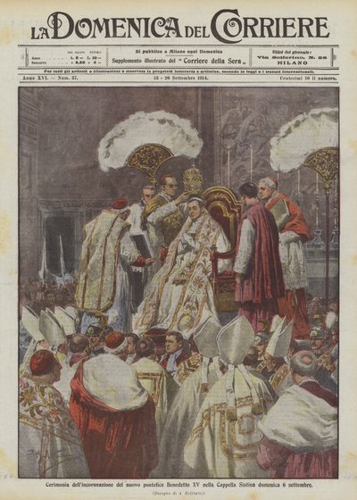 Cerimônia da coroação do novo papa Bento XV na Capela Sistina no domingo, 6 de setembro de Achille Beltrame