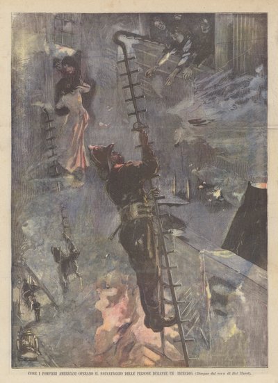 Como os bombeiros americanos operam o resgate de pessoas durante um incêndio de Achille Beltrame