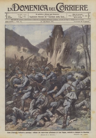 Como um sinfrange ofensivo austríaco, colunas que se moviam para o ataque de Coni Zugna de Achille Beltrame