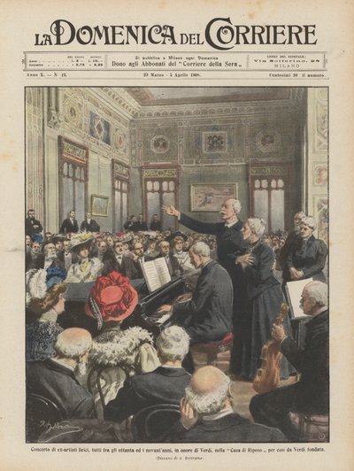Concerto de ex-artistas líricos, todos entre oitenta e noventa anos de idade, em homenagem a Verdi de Achille Beltrame
