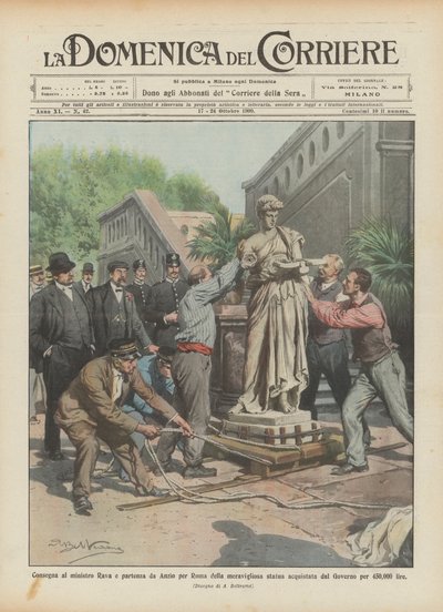 Entrega ao ministro Rava e partida de Anzio para Roma da estátua maravilhosa comprada de de Achille Beltrame