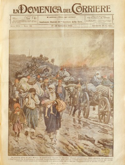 Ilustração da capa da derrota grega na Ásia Menor de Achille Beltrame