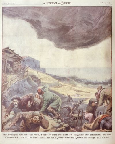 Ilustração da capa de meteorito caindo sobre o Japão de Achille Beltrame
