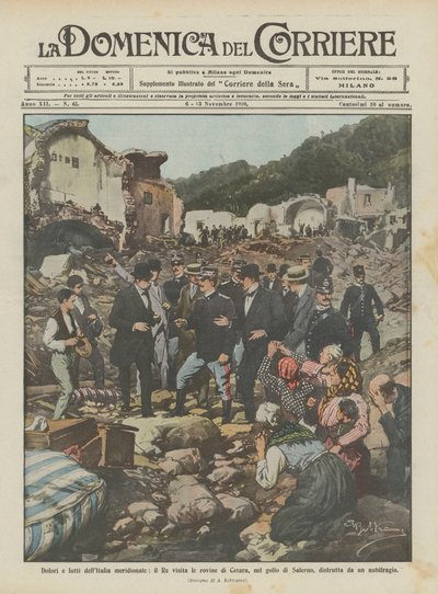 Dores e tristezas do sul da Itália, o rei visita as ruínas de Cetara, no Golfo de Salerno de Achille Beltrame