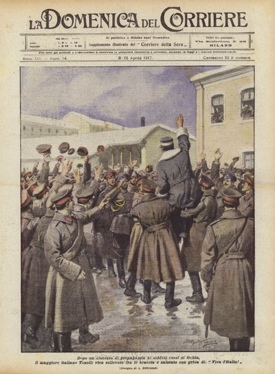 Depois de um discurso de propaganda para os soldados russos de Ochta, o major italiano Tonelli vem de Achille Beltrame