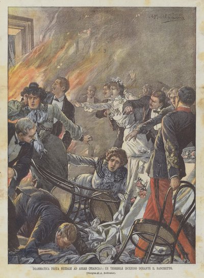Festa de casamento dramática em Arras (França), um terrível incêndio durante um banquete de Achille Beltrame