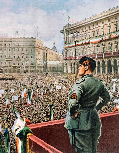 Discurso de Achille Beltrame (1871-1945), de La Domenica del Corriere, maio de 1930, na Piazza Duomo de Milão. de Achille Beltrame