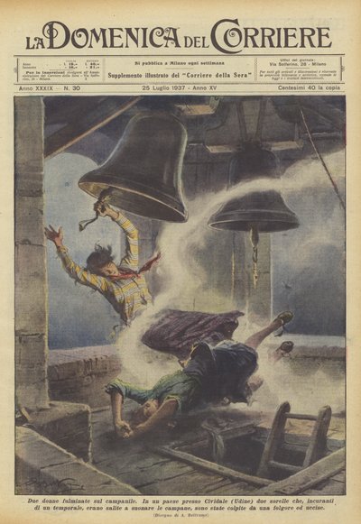 Duas mulheres atingidas na torre do sino de Achille Beltrame