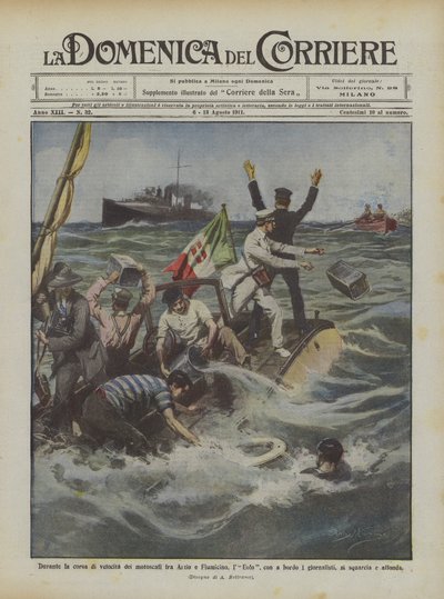 Durante a corrida de velocidade das lanchas entre Anzio e Fiumicino, lEolo, a bordo de Achille Beltrame