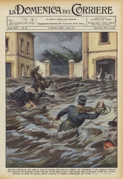 Durante a enchente que atingiu a área de Cecina (Livorno) um soldado que esperou por seu capitão de Achille Beltrame