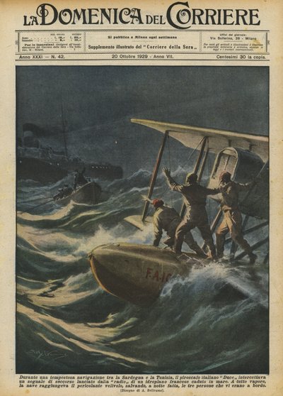 Durante uma navegação tempestuosa entre a Sardenha e a Tunísia, o navio italiano Duce de Achille Beltrame