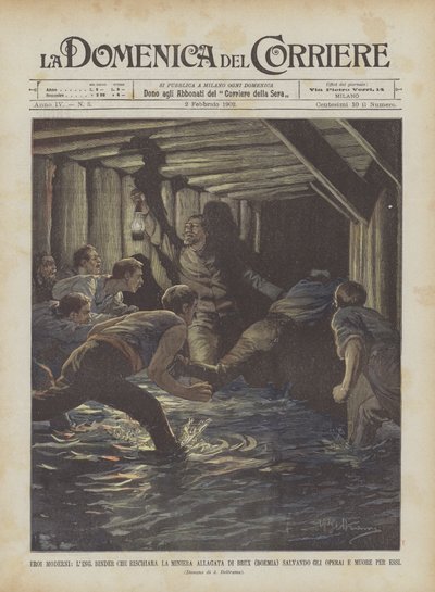 Heróis Modernos, Ligante Fichário Arriscando A Mina Inundada De Brux (Bohemia) Salvando Trabalhadores E Morrendo Por Eles de Achille Beltrame