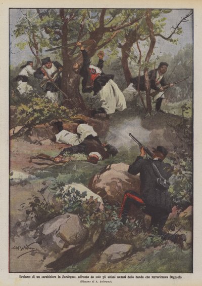 Heroísmo de um carabineiro na Sardenha, enfrenta sozinho os últimos remanescentes da banda que aterrorizou Orgosolo de Achille Beltrame