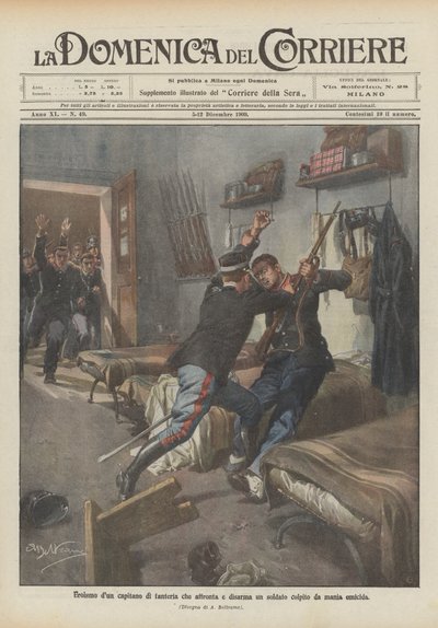 Heroísmo de um capitão de infantaria que enfrenta e desarma um soldado atingido por uma mania assassina de Achille Beltrame