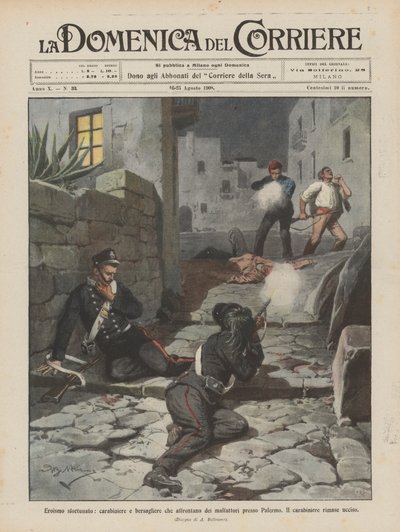 Infelizes heroísmo, carabineiros e bersagliere que enfrentam malfeitores perto de Palermo de Achille Beltrame