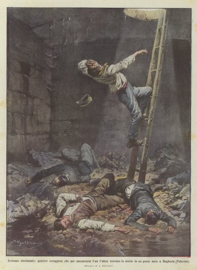 Infelizes heroísmo, quatro bravos que encontram a morte para socorrer uns aos outros de Achille Beltrame