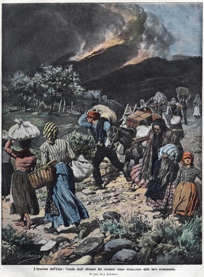 Erupção do Etna em 1910. Ilustração de Achilles Beltrame. de Achille Beltrame