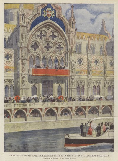 Exposição De Paris, A Procissão Inaugural Passa, No Sena, Na Frente Do Pavilhão Da Itália de Achille Beltrame