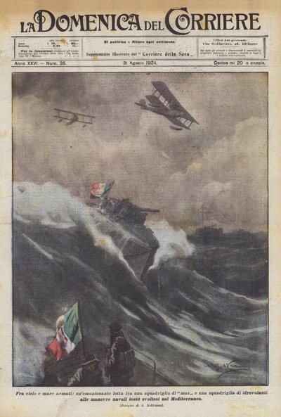 Entre o céu e o mar armados, luta sem sentido entre um esquadrão de mas e um esquadrão de Achille Beltrame