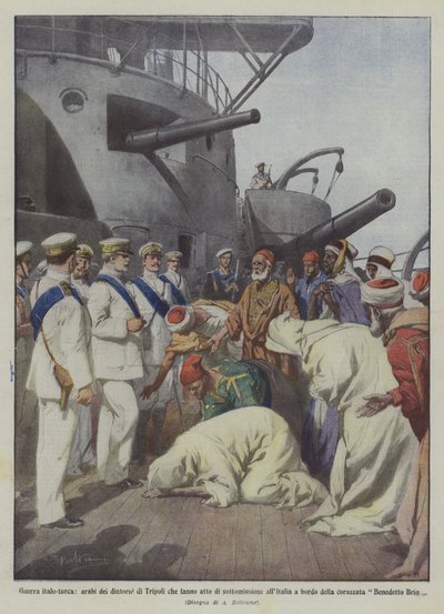 Guerra ítalo-turca, árabes do entorno de Trípoli que atuam como subjugação à Itália de Achille Beltrame