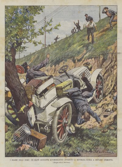 Os dramas de esportes, um grave acidente de carro a última semana realizada em Chivasso (Piemonte) de Achille Beltrame