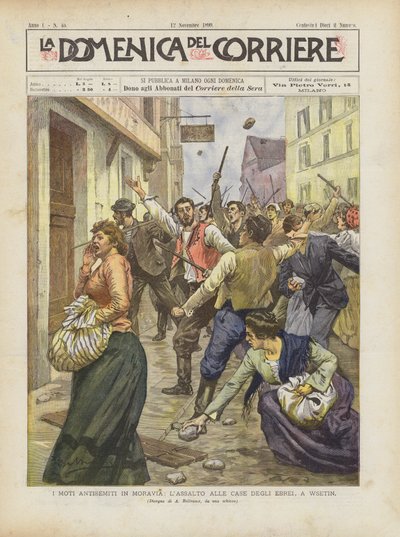 Os movimentos anti-semitas na Morávia, o assalto das casas judaicas, em Wsetin de Achille Beltrame