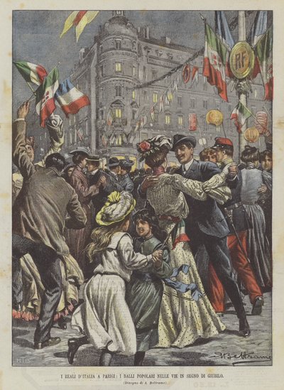 I Reali DItalia em Paris, eu flerta as pessoas Nelle Vie em Segno Di Giubilo de Achille Beltrame