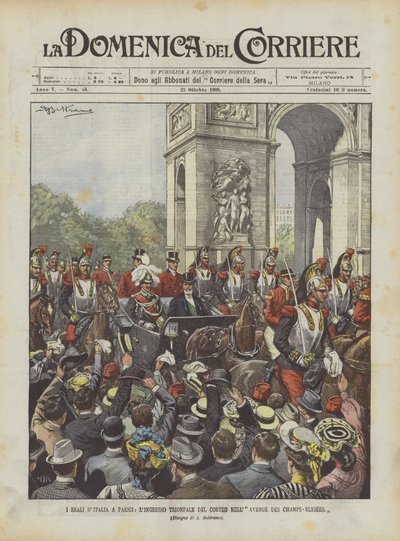 Eu Reali DItalia Em Paris, Passeio Trionfale Del Corteo Avenida Nell Des Champs-Elysees de Achille Beltrame