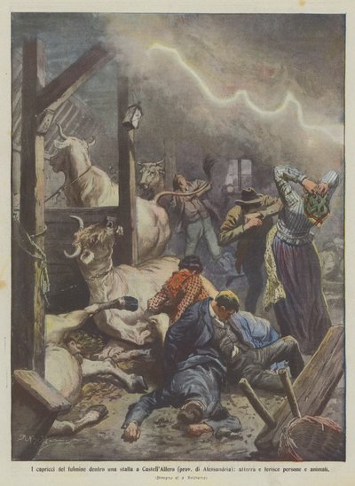 Os caprichos do raio dentro de um celeiro em CastellAlfero (província de Alessandria), terras e dói de Achille Beltrame