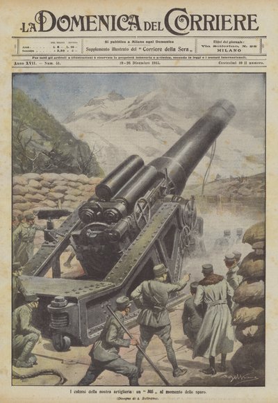O colosso de nossa artilharia, um 305 no momento do tiro de Achille Beltrame