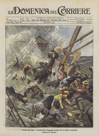 Os dramas do mar a Campania transatlântica investida por uma onda formidável de Achille Beltrame