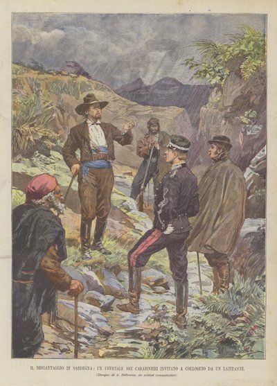 O brigante na Sardenha, um oficial dos Carabinieri convidado para a conversa por um latente de Achille Beltrame