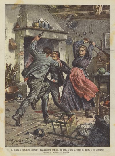 O drama da Costa-Piana (Chiavari), um camponês corajoso que salva a vida de seu marido de Achille Beltrame