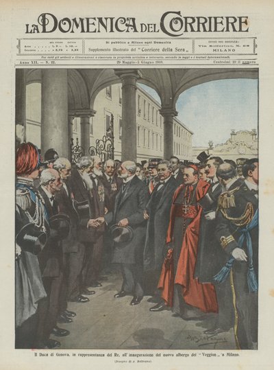 O duque de Gênova, representando o rei, na inauguração do novo hotel Veggion em Milão de Achille Beltrame