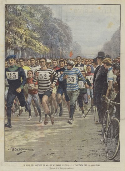O Tour das Muralhas de Milão no Passo Di Corsa, a partida dos 160 corredores de Achille Beltrame