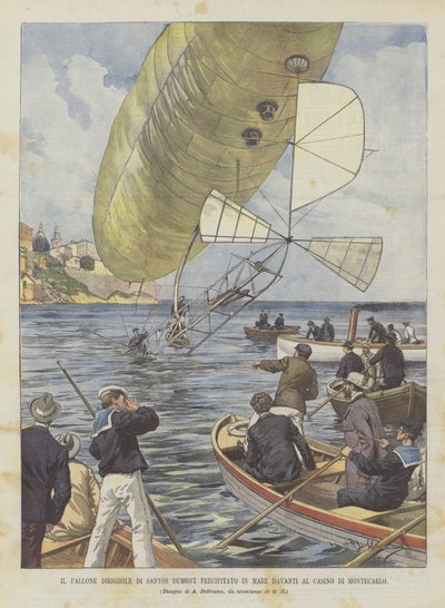O balão do dirigível de Santos Dumont correu no mar em frente ao cassino de Montecarlo de Achille Beltrame