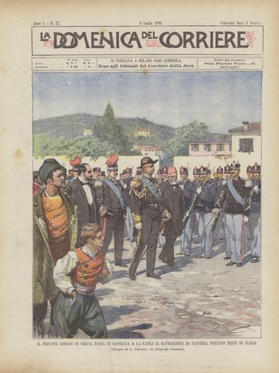 Príncipe George da Grécia passa em revista em Chania O Batalhão de Infantaria Tornado Teste em Itália de Achille Beltrame