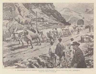 Transporte de caldeiras grandes Pel Túnel da Galeria Simplon de Achille Beltrame