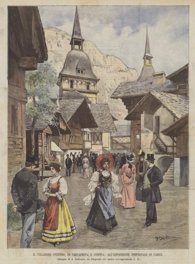 A aldeia suíça, Di Cartapesta e Stoppia, na Exposição Universal de Paris de Achille Beltrame