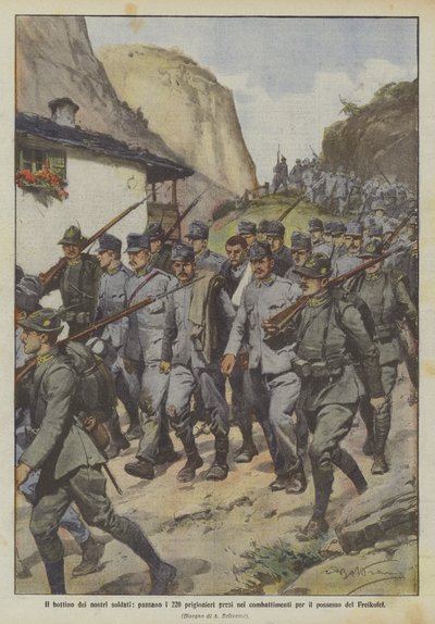 O saque de nossos soldados, passar os 220 prisioneiros tomados em luta pela posse do Freikofel de Achille Beltrame