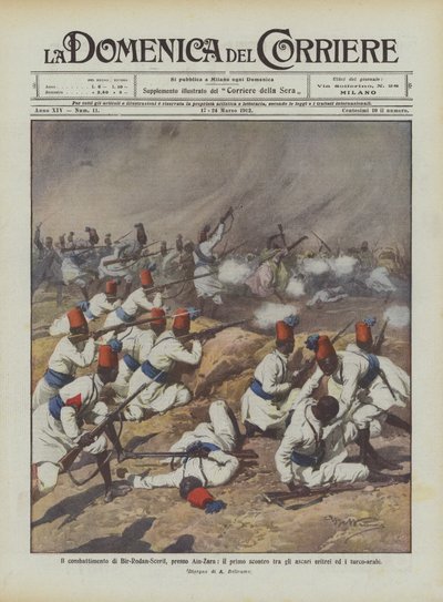 A luta Bir-Rodan-Scerif, em Ain-Zara, o primeiro confronto entre os ascari eritreus e os turcos-árabes de Achille Beltrame