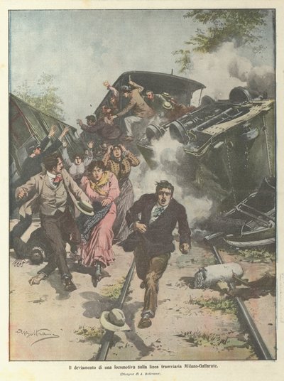 O desvio de uma locomotiva na linha de bonde de Milão-Gallarate de Achille Beltrame