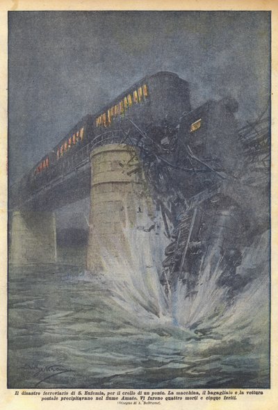 O desastre ferroviário de S Eufemia, devido ao colapso de uma ponte de Achille Beltrame