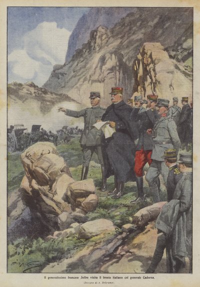 O general francês Joffre visita a frente italiana com o General Cadorna de Achille Beltrame