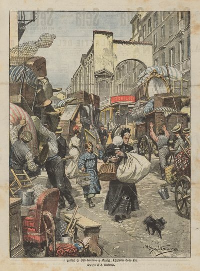 O dia de San Michele em Milão, a aparição das ruas de Achille Beltrame