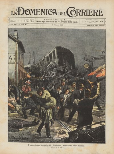 O desastre ferroviário grave do muito direto Milão-Roma, perto de Piacenza de Achille Beltrame