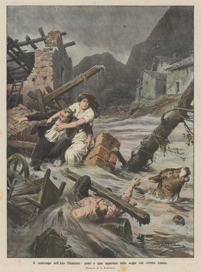 Mau tempo no Piemonte Superior, pontes e casas retiradas da água com vítimas humanas de Achille Beltrame