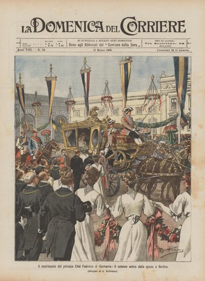 O casamento do príncipe Eitel Frederick da Alemanha, a solene chegada da noiva em Berlim de Achille Beltrame
