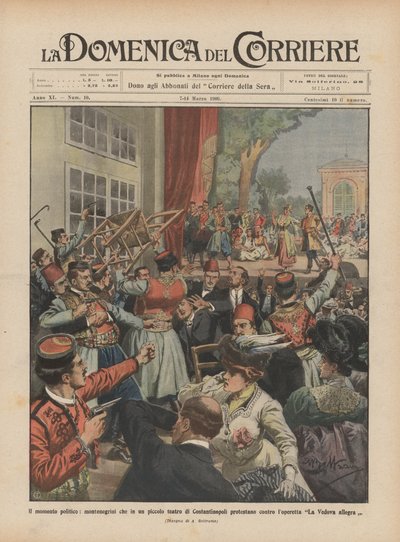 O momento político, montenegrinos protestando contra um pequeno teatro em Constantinopla de Achille Beltrame